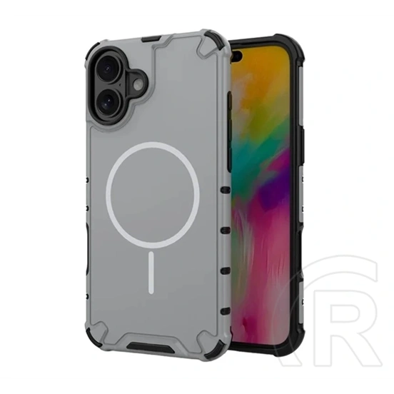 Gigapack iPhone 16 defender műanyag telefonvédő (ütésálló, légpárnás sarok, matt, szilikon belső, magsafe) világosszürke