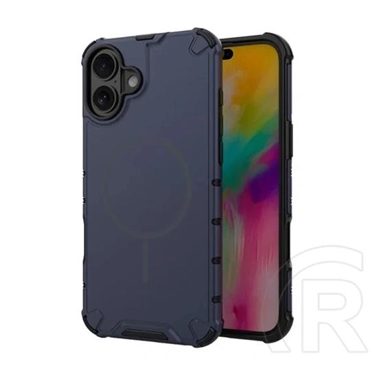 Gigapack iPhone 16 defender műanyag telefonvédő (ütésállóság, légpárnás sarok, matt, szilikon belső, magsafe) sötétkék