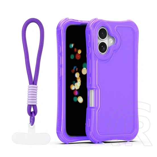 Gigapack iPhone 16 szilikon telefonvédő (ütésállóság, légpárnás sarok, műanyag hátlap + kézpánt) lila