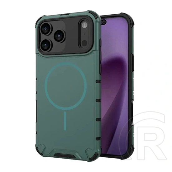 Gigapack iPhone 17 Pro Max defender műanyag telefonvédő (ütésálló, légpárnás sarok, matt, magsafe) sötétzöld