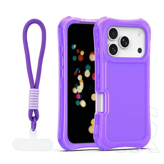 Gigapack iPhone 17 Pro szilikon telefonvédő (ütésállóság, légpárnás sarok, műanyag hátlap + kézpánt) lila