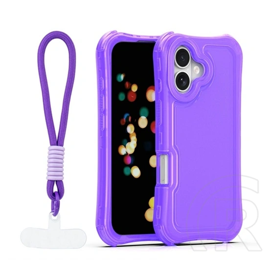 Gigapack iPhone 17 szilikon telefonvédő (ütésállóság, légpárnás sarok, műanyag hátlap + kézpánt) lila