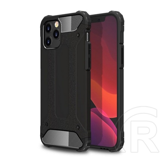Gigapack műanyag telefonvédő (közepesen ütésálló, Apple iPhone 12 szilikon belső, fémhatás) fekete