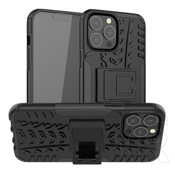 Gigapack műanyag telefonvédő (közepesen ütésálló, Apple iPhone 13 Pro Max szilikon belső, autógumi minta) fekete