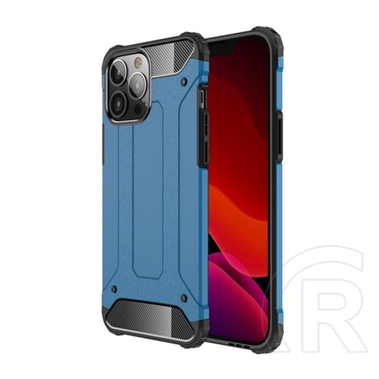 Gigapack műanyag telefonvédő (közepesen ütésálló, Apple iPhone 13 Pro Max szilikon belső, fémhatás) világoskék