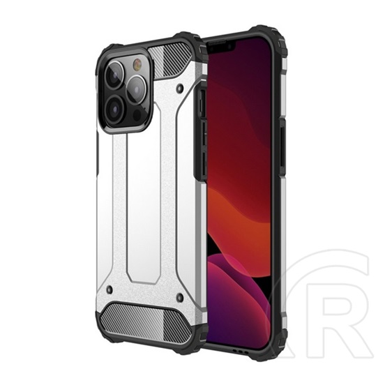 Gigapack műanyag telefonvédő (közepesen ütésálló, Apple iPhone 13 Pro szilikon belső, fémhatás) ezüst