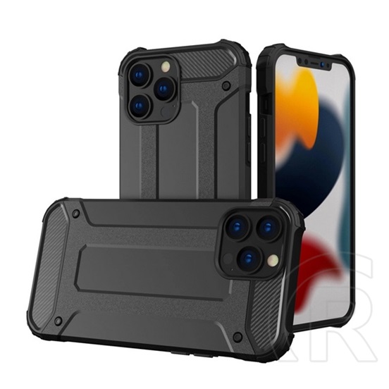 Gigapack műanyag telefonvédő (közepesen ütésálló, Apple iPhone 13 Pro szilikon belső, fémhatás) fekete