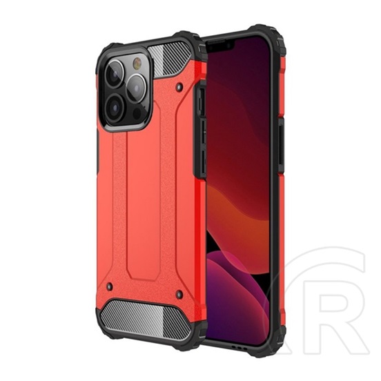 Gigapack műanyag telefonvédő (közepesen ütésálló, Apple iPhone 13 Pro szilikon belső, fémhatás) piros