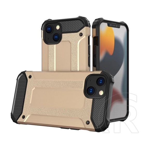 Gigapack műanyag telefonvédő (közepesen ütésálló, Apple iPhone 13 mini szilikon belső, fémhatás) arany