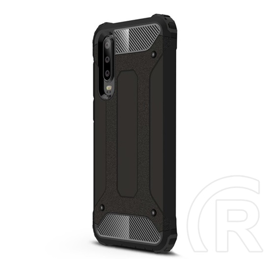 Gigapack műanyag telefonvédő (közepesen ütésálló, Huawei P30 szilikon belső, fémhatás) fekete