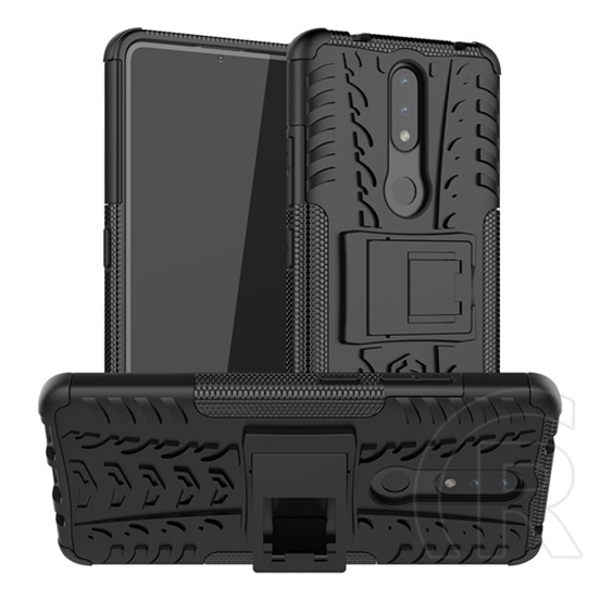 Gigapack műanyag telefonvédő (közepesen ütésálló, Nokia 2.4 szilikon belső, autógumi minta) fekete