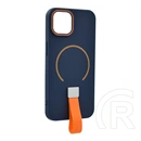 Gigapack szilikon telefonvédő (mikrofiber plüss belső, kameravédő, ujjra húzható pánt, MagSafe, sötétkék)