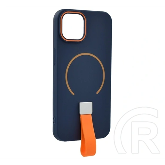 Gigapack szilikon telefonvédő (mikrofiber plüss belső, kameravédő, ujjra húzható pánt, MagSafe, sötétkék)
