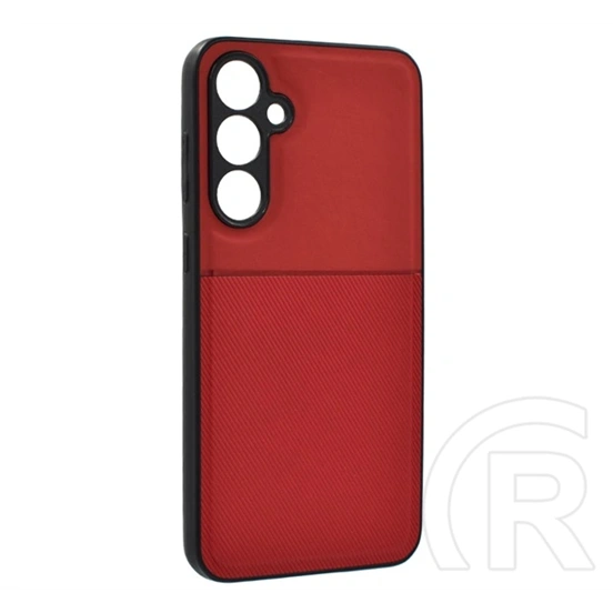 Gigapack szilikon telefonvédő (ütésálló, mágneses, bőrhatású hátlap, csíkos, piros)