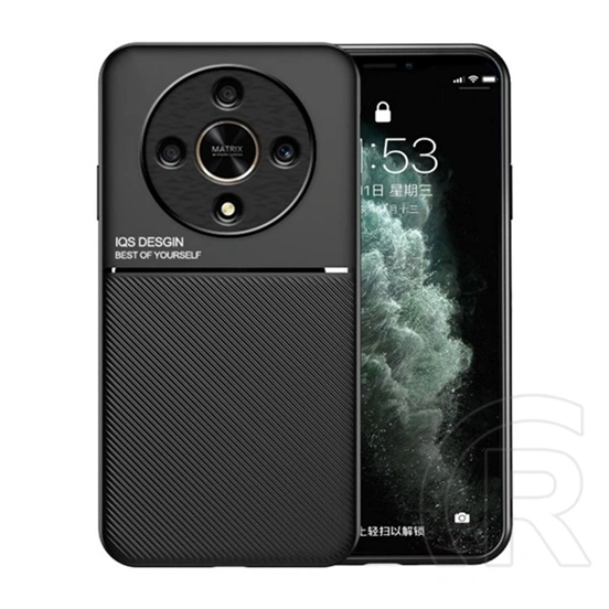 Gigapack szilikon telefonvédő (ütésállóság, mágneses, bőr hatású hátlap, csíkos, fekete)