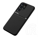 Gigapack szilikon telefonvédő (ütésállóság, mágneses, bőrhatású hátlap, csíkos, fekete)