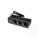 Gigapack szivargyújtó adapter 3in1 elosztó 3 szivargyújtó aljzat+usb aljzat (szivar: 12v/800 ma, usb: 5v/500 ma) fekete