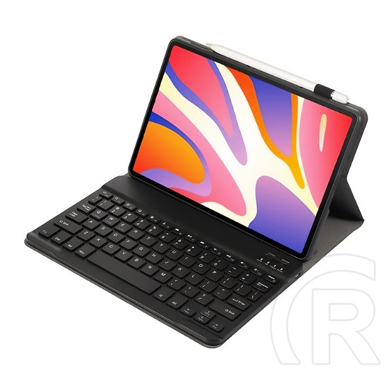 Gigapack tok álló (bőr hatású, flip, bluetooth billentyűzet, asztali tartó, QWERTY, angol nyelvű, ceruzatartó, fekete)