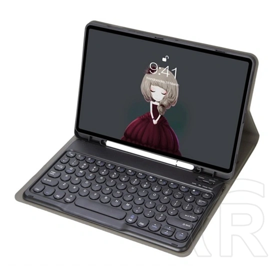 Gigapack tok álló (bőrhatású, asztali tartó, flip, bluetooth billentyűzet, QWERTY, ceruzatartó, fekete)