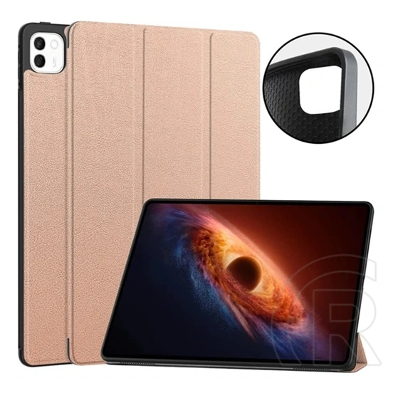 Gigapack tok álló (pu bőr hatású, aktív flip, oldalra nyíló, trifold, asztali tartó, PC belső, rozéarany)