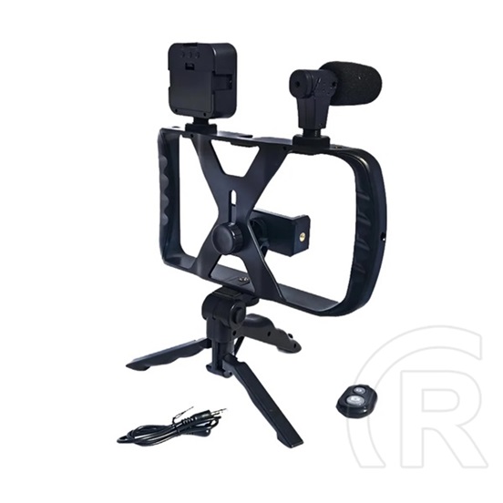 Gigapack tripod állvány (univerzális, 3.5mm jack mikrofon, led fény, bluetooth távkioldó, dupla markolat) fekete