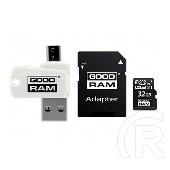 Goodram all in one memóriakártya transflash 32gb (microsdhc evo - class 10, uhs-1) + sd adapter + usb kártyaolvasó
