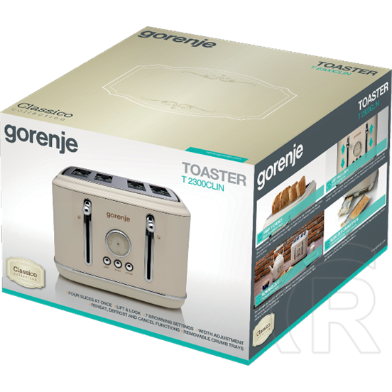 Gorenje T2300CLIN kenyérpirító Classico design 4 szeletes