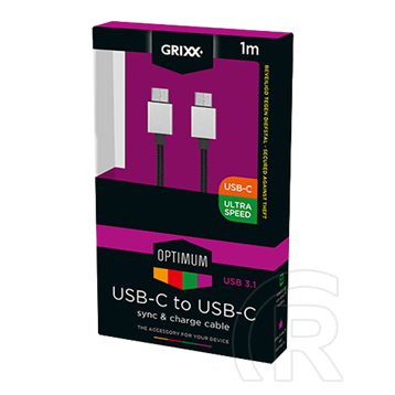 Grixx Optimum USB 3.1 kábel (C dugó / C dugó, 1 m, fekete)