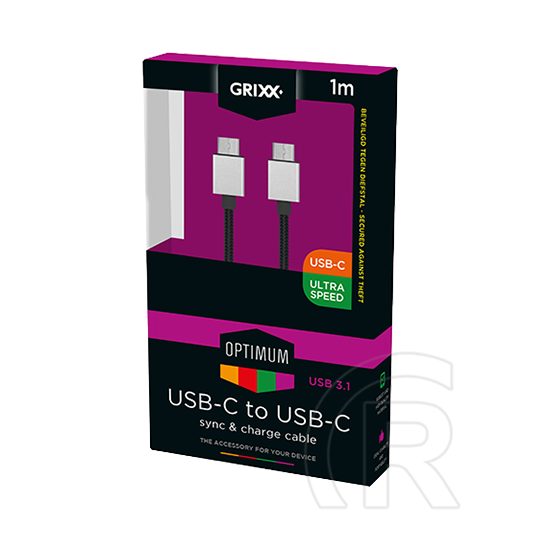 Grixx Optimum USB 3.1 kábel (C dugó / C dugó, 1 m, fekete)