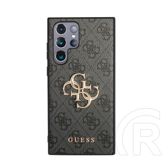 Guess 4G Big Metal Logo műanyag telefonvédő (ütésállóság, bőr hatású hátlap, sötétszürke)