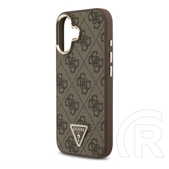 Guess Grained Triangle szilikon telefonvédő (ütésállóság, bőr hatású hátlap, magsafe, barna, arany)