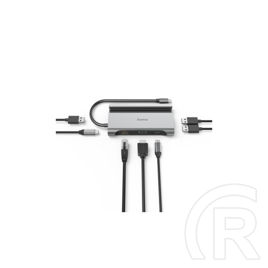 HAMA 00200143 USB hub (3x USB 3.1, 2x USB-C, HDMI 4K, Gigabit LAN, PD, alumínium ház)