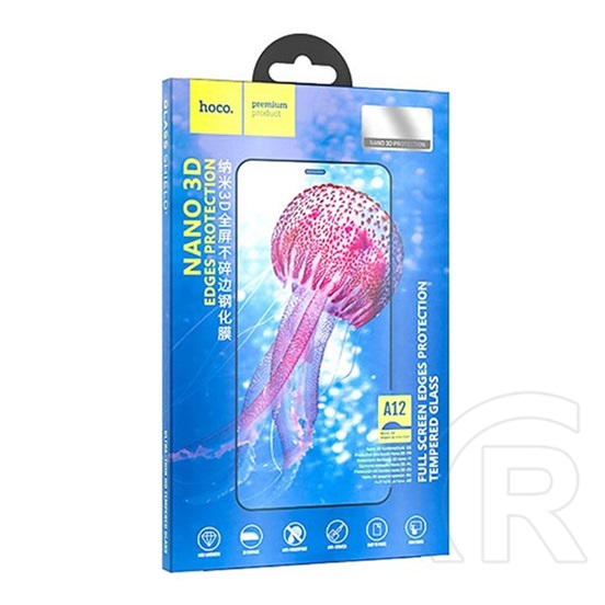 HOCO A12 Apple iPhone 12 Pro Max képernyővédő üveg (3D full cover, íves, ujjlenyomat mentes, karcálló, 9H) fekete