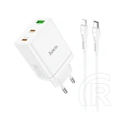 HOCO N33 hálózati töltő (35W, USB + 2 Type-C aljzat, PD 3.0 gyorstöltés, lightning kábel, fehér)