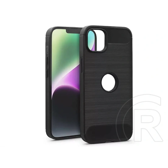 Haffner Carbon Logo szilikon tok (Apple iPhone 14, Plus, fekete)