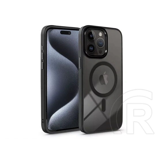 Haffner Edge Mag Cover szilikon tok (Apple iPhone 15 Pro Max, fekete/átlátszó)