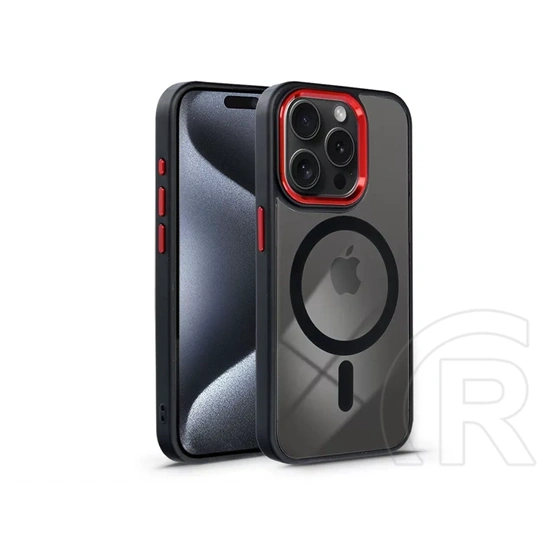 Haffner Edge Mag Cover szilikon tok (Apple iPhone 15 Pro Max, fekete/piros/átlátszó)