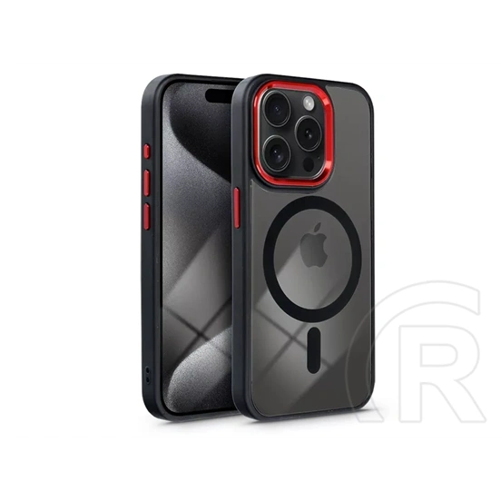 Haffner Edge Mag Cover szilikon tok (Apple iPhone 15 Pro, fekete/piros/átlátszó)