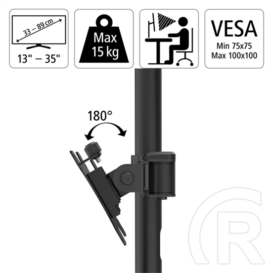 Hama 118494 dupla monitorkar (full motion, 2x 13-35", VESA 75x75, 100x100, max 15 kg/kar, fekete)