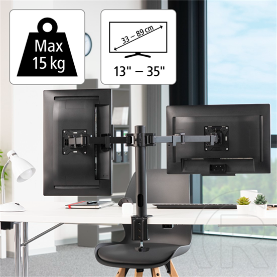 Hama 118494 dupla monitorkar (full motion, 2x 13-35", VESA 75x75, 100x100, max 15 kg/kar, fekete)