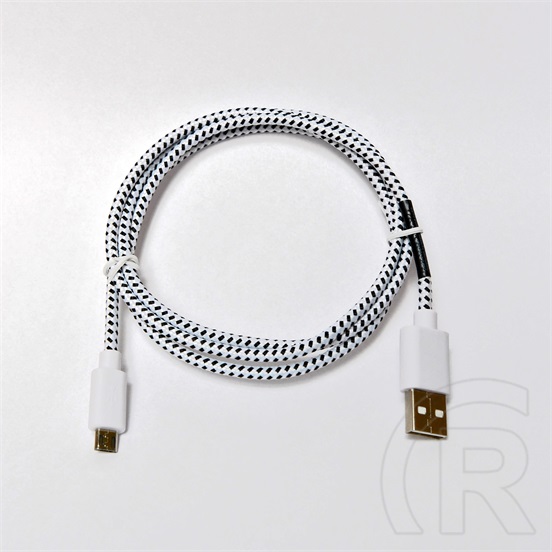Hama USB 2.0 kábel (A dugó / micro-B dugó, szövet, fekete-fehér)
