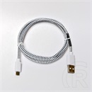 Hama USB 2.0 kábel (A dugó / micro-B dugó, szövet, fekete-fehér)