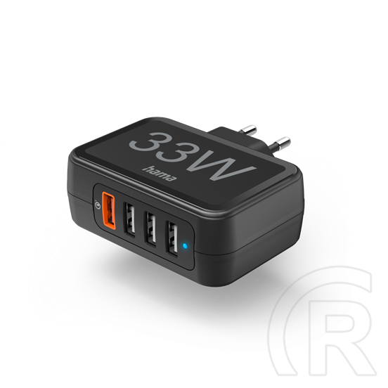 Hama USB hálózati töltő (1XQC3.0, 3XUSB-A, 33W, fekete)