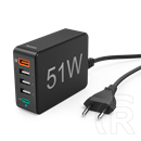 Hama hálózati töltőállomás (5 port, 1xQC3.0 + 3xUSB + 1xTYPE-C "PD/QC" 51W)