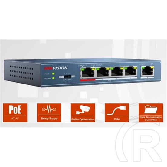 Hikvision DS-3E0105P-E switch (4x10/100 PoE, 58W, 1 uplink port, L2)