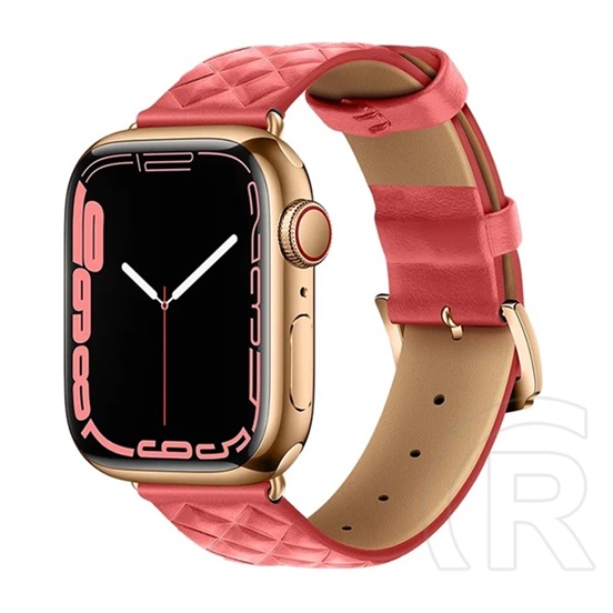 Hoco Apple Watch Series 9 41mm wa18 pótszíj (egyedi méret, szilikon, bőr hatású, állítható, 3d rombusz minta) rózsaszín