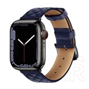 Hoco Apple Watch Series 9 41mm wa18 pótszíj (egyedi méret, szilikon, bőr hatású, állítható, 3d rombusz minta) sötétkék