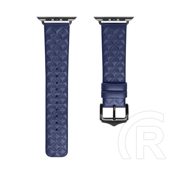 Hoco Apple Watch Series 9 41mm wa18 pótszíj (egyedi méret, szilikon, bőr hatású, állítható, 3d rombusz minta) sötétkék