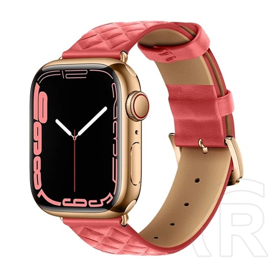 Hoco Apple Watch Series 9 45mm wa18 pótszíj (egyedi méret, szilikon, bőr hatású, állítható, 3d rombusz minta) rózsaszín