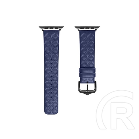 Hoco Apple Watch Series 9 45mm wa18 pótszíj (egyedi méret, szilikon, bőr hatású, állítható, 3d rombusz minta) sötétkék